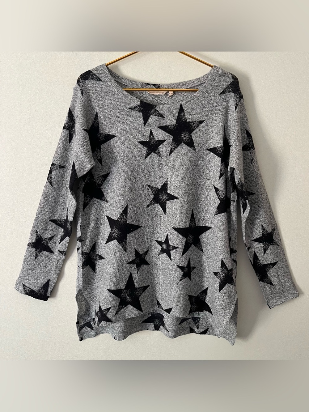 Soft Surroundings Gray Black Star Print Soft Cozy Tunic Relaxed Lightweight L